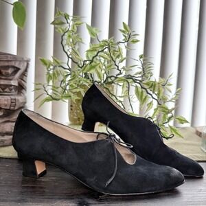 Ferragamo Black Kitten Heel Pumps with Laces